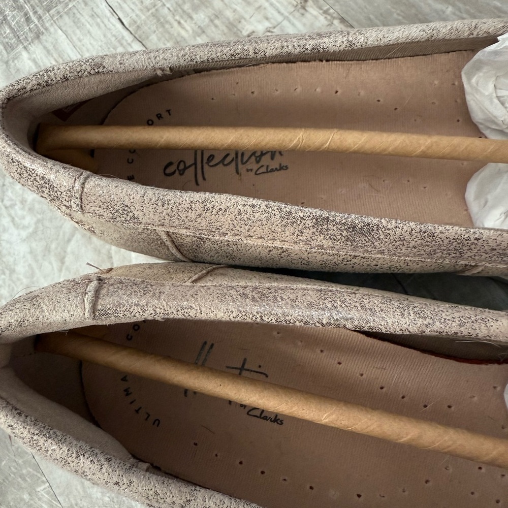 Clarks Metallic Taupe Suede Loafers - Picture 5 of 5